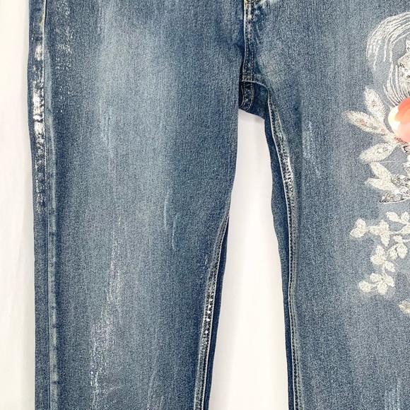 Juliette Jeans Embellished with Floral Sequins and Brushed with Silver Size 14 - Picture 5 of 8